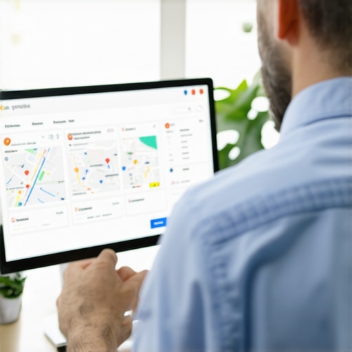 Business owner analyzing local SEO data on Google My Business dashboard