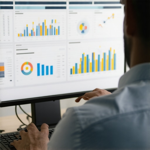 Data-Driven Local SEO Analysis Person reviewing local SEO analytics on a laptop for Google My Business optimization.