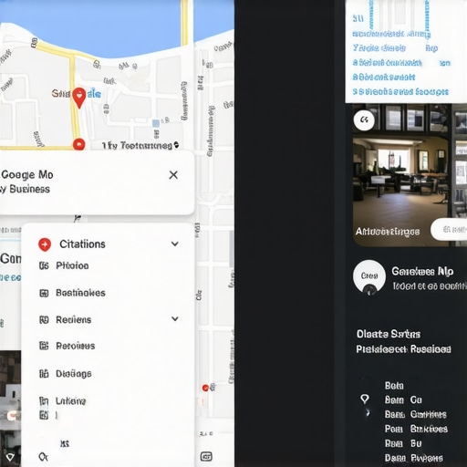 Diagram illustrating the steps of Google My Business map optimization, including profile updates, citations, reviews, and categories.