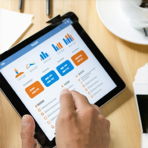 Person analyzing a detailed local SEO action plan with charts on tablet.