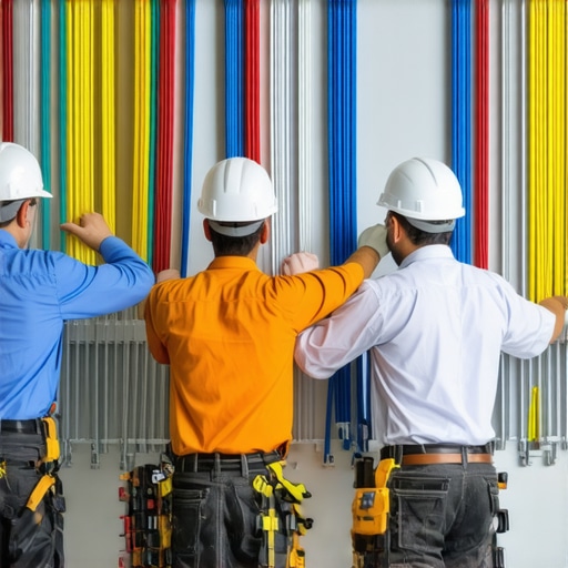 Professional team installing electrical wiring