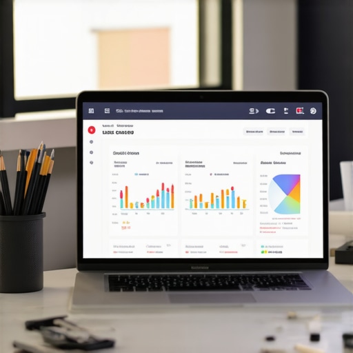 A workspace featuring SEO analytics dashboards, citation management software, and a laptop showing local search rankings.