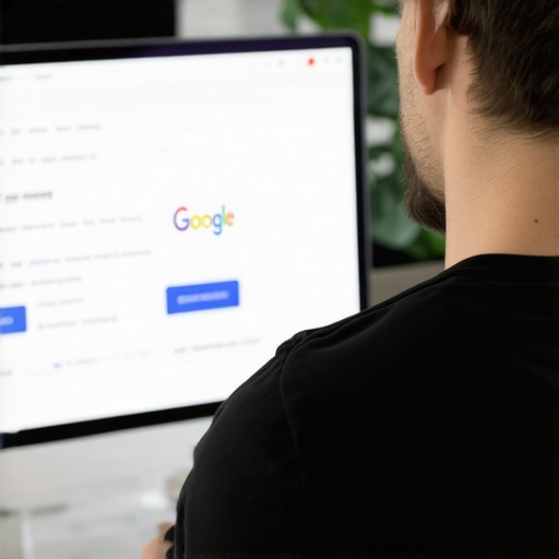 Business owner editing Google My Business profile on computer in office environment