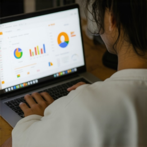 Person using local SEO tools on a laptop with charts and dashboards