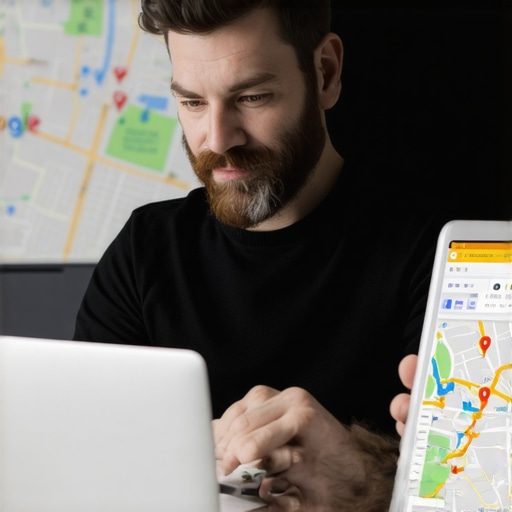 Analyzing Local Map Data Business owner reviewing Google Maps data on laptop