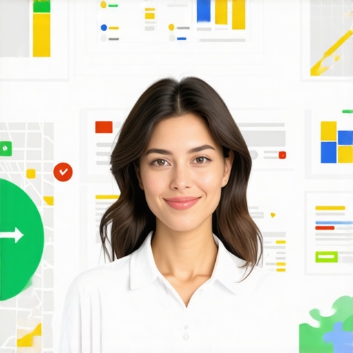 Business owner working on Google My Business profile with maps and charts