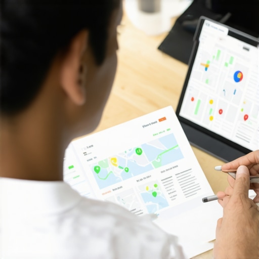 A person working on Google Maps optimization with digital tools and charts.