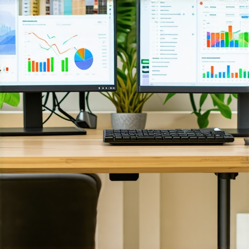 Desk with computers showing local SEO dashboards and analytics