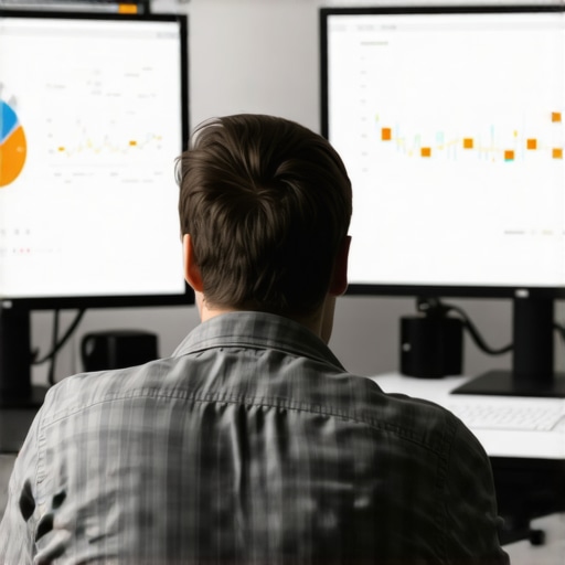 Person analyzing local SEO data on computer screens with maps and graphs.