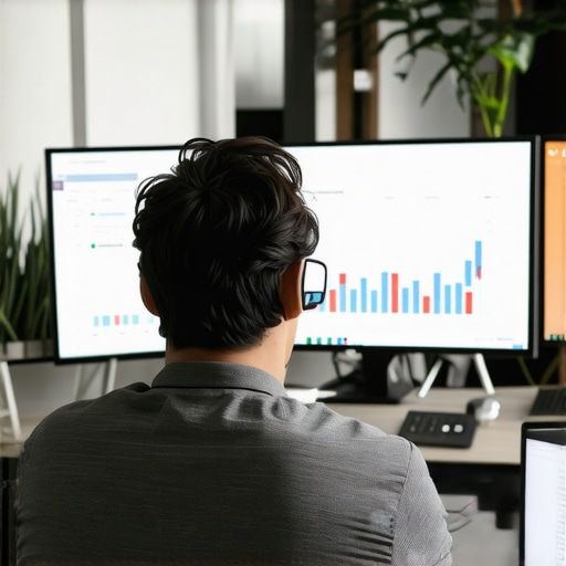 Person working on local SEO strategies with various digital tools displayed on monitors.